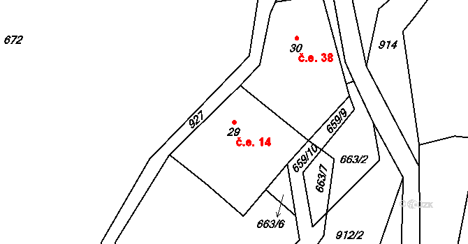 Starý Mlýnec 14, Ploskovice na parcele st. 29 v KÚ Vinné, Katastrální mapa