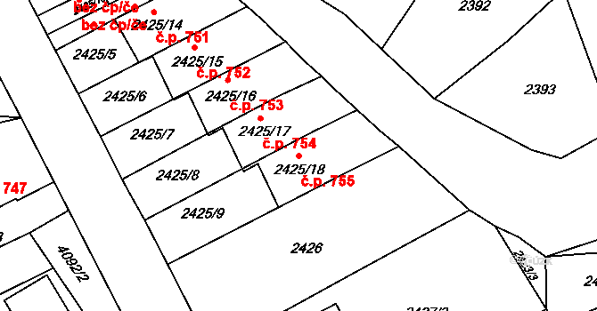 Semily 755 na parcele st. 2425/18 v KÚ Semily, Katastrální mapa