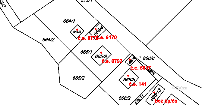 Skorotice 8793, Ústí nad Labem na parcele st. 665/3 v KÚ Skorotice u Ústí nad Labem, Katastrální mapa