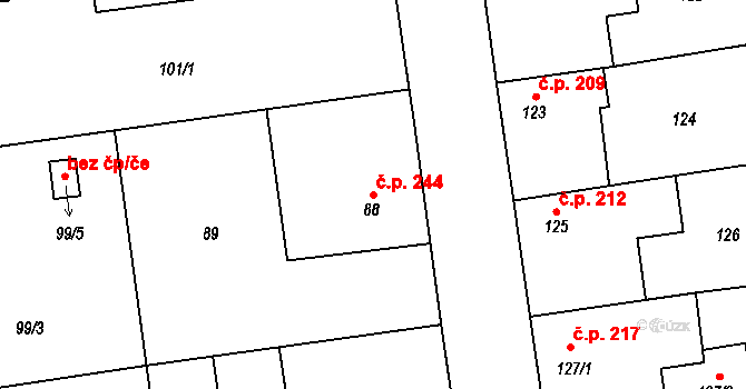 Semice 244 na parcele st. 88 v KÚ Semice nad Labem, Katastrální mapa
