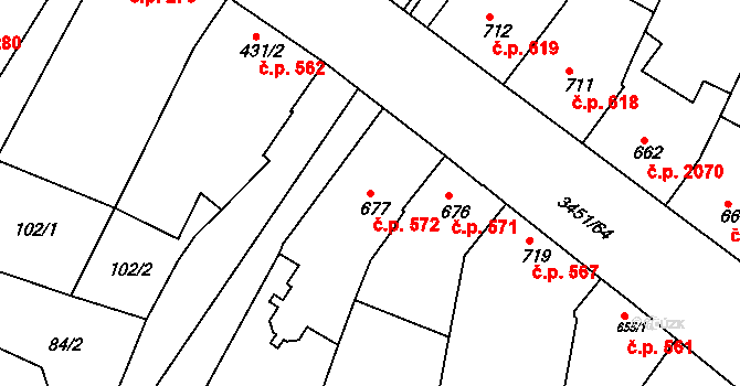Lysá nad Labem 572 na parcele st. 677 v KÚ Lysá nad Labem, Katastrální mapa