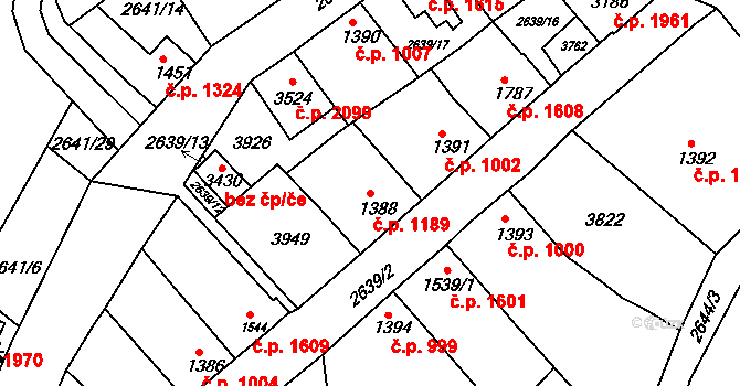 Lysá nad Labem 1189 na parcele st. 1388 v KÚ Lysá nad Labem, Katastrální mapa