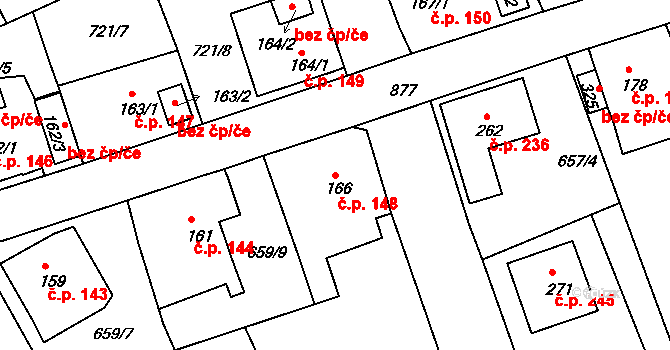 Unčín 148, Krupka na parcele st. 166 v KÚ Unčín u Krupky, Katastrální mapa