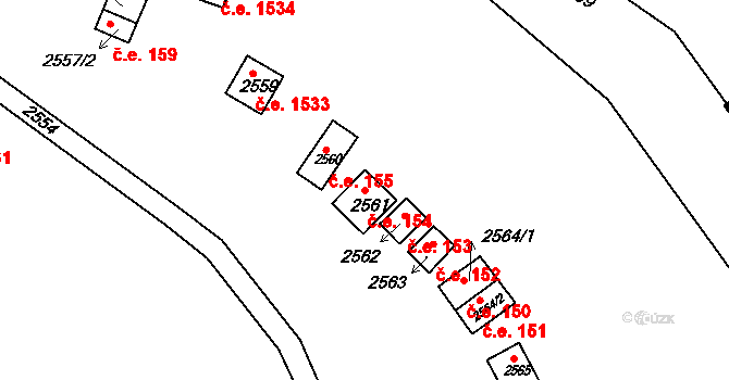 Obřany 154, Brno na parcele st. 2561 v KÚ Obřany, Katastrální mapa