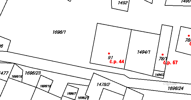 Černýšovice 44 na parcele st. 91 v KÚ Černýšovice, Katastrální mapa