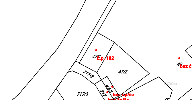 Vršovice 102 na parcele st. 47/1 v KÚ Vršovice u Loun, Katastrální mapa