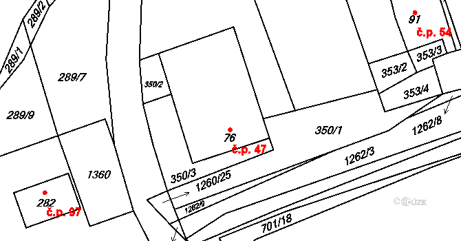 Lhota 47, Mladošovice na parcele st. 76 v KÚ Lhota u Vlachnovic, Katastrální mapa
