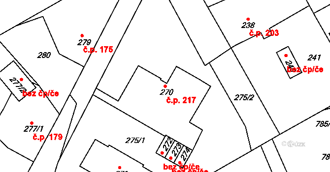 Lubná 217 na parcele st. 270 v KÚ Lubná u Rakovníka, Katastrální mapa