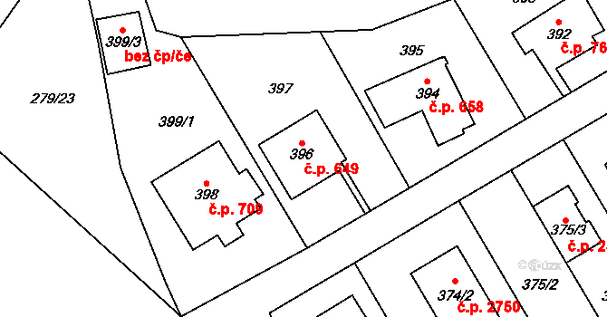 Stodůlky 649, Praha na parcele st. 396 v KÚ Stodůlky, Katastrální mapa