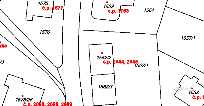 Dejvice 2044,2045, Praha na parcele st. 1562/2 v KÚ Dejvice, Katastrální mapa