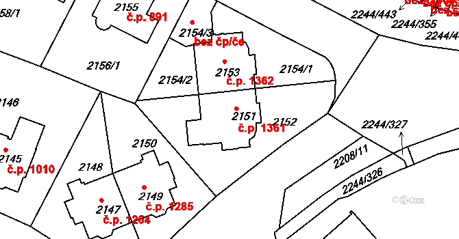 Strašnice 1361, Praha na parcele st. 2151 v KÚ Strašnice, Katastrální mapa