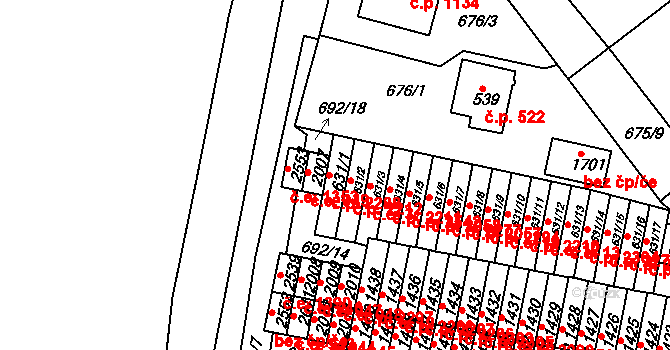 Sezimovo Ústí 2288 na parcele st. 631/1 v KÚ Sezimovo Ústí, Katastrální mapa