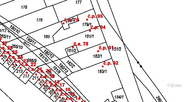 Březenec 91, Jirkov na parcele st. 182/1 v KÚ Březenec, Katastrální mapa