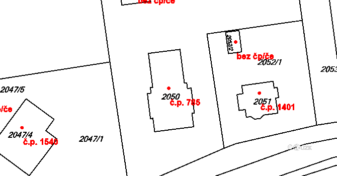Rumburk 1 785, Rumburk na parcele st. 2050 v KÚ Rumburk, Katastrální mapa