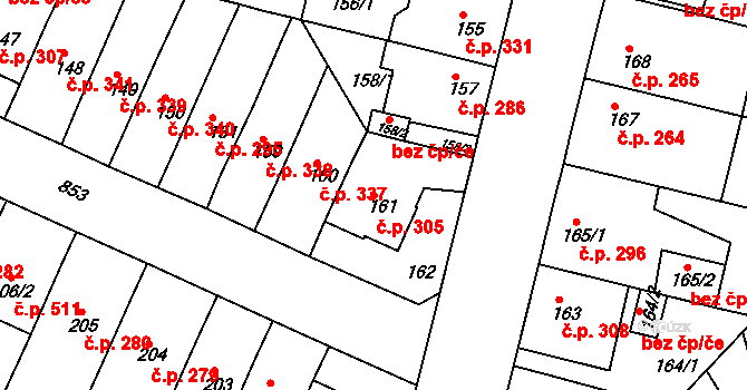 Doudlevce 305, Plzeň na parcele st. 161 v KÚ Doudlevce, Katastrální mapa
