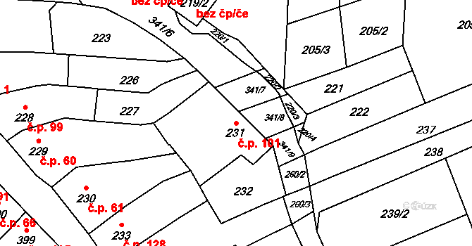 Silůvky 101 na parcele st. 231 v KÚ Silůvky, Katastrální mapa