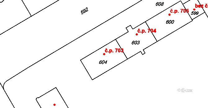 Město 703, Havířov na parcele st. 604 v KÚ Havířov-město, Katastrální mapa