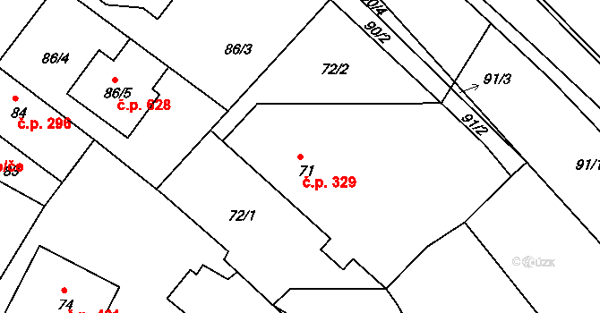 Týnec nad Labem 329 na parcele st. 71 v KÚ Týnec nad Labem, Katastrální mapa