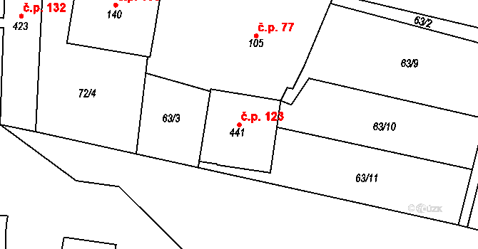Šindelová 123 na parcele st. 441 v KÚ Šindelová, Katastrální mapa