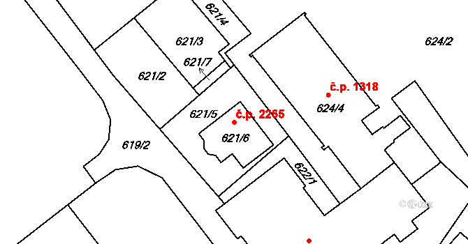 Pelhřimov 2265 na parcele st. 621/6 v KÚ Pelhřimov, Katastrální mapa