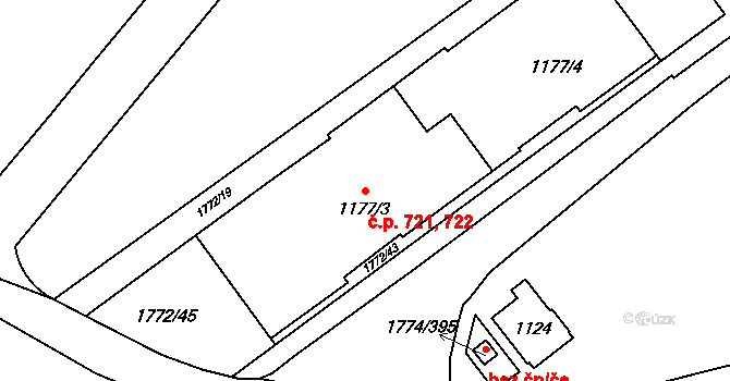 Mladá 721,722, Milovice na parcele st. 1177/3 v KÚ Milovice nad Labem, Katastrální mapa