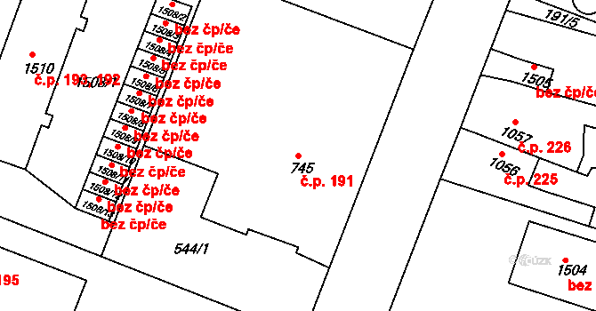 Nový Bydžov 191 na parcele st. 745 v KÚ Nový Bydžov, Katastrální mapa