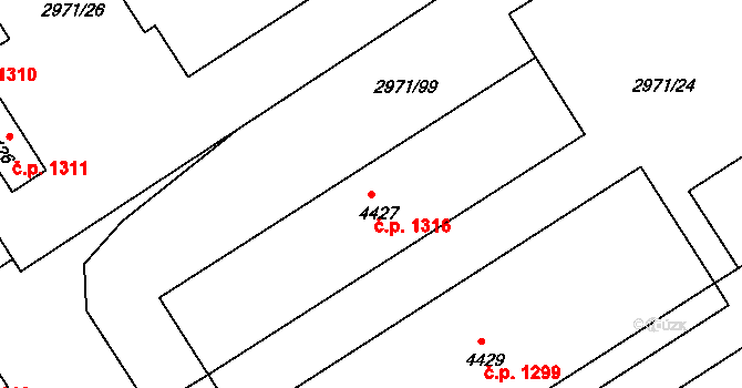 Kuřim 1316 na parcele st. 4427 v KÚ Kuřim, Katastrální mapa