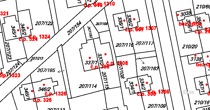 Sezimovo Ústí 1308 na parcele st. 337/2 v KÚ Sezimovo Ústí, Katastrální mapa