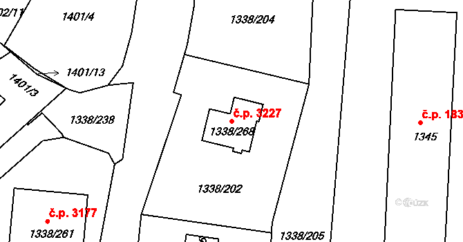 Česká Lípa 3227 na parcele st. 1338/268 v KÚ Česká Lípa, Katastrální mapa