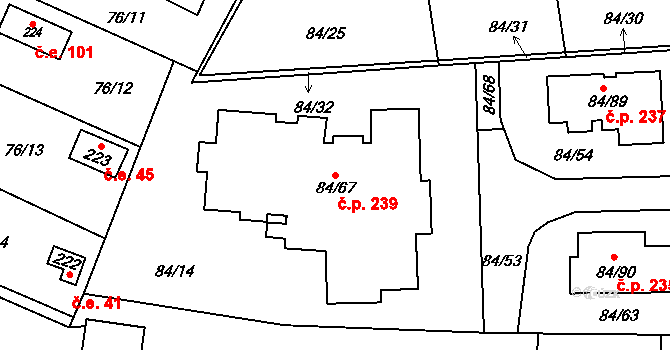Útěchov 239, Brno na parcele st. 84/67 v KÚ Útěchov u Brna, Katastrální mapa