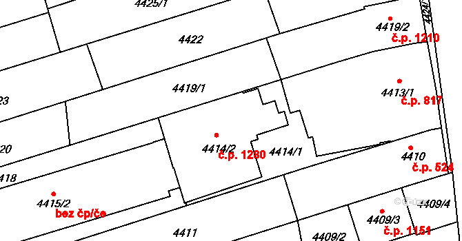 Vlčnov 1280 na parcele st. 4414/2 v KÚ Vlčnov, Katastrální mapa