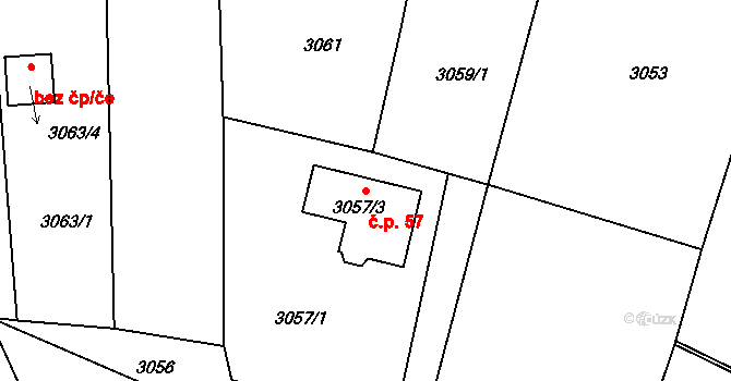 Pelechov 57, Železný Brod na parcele st. 3057/3 v KÚ Železný Brod, Katastrální mapa