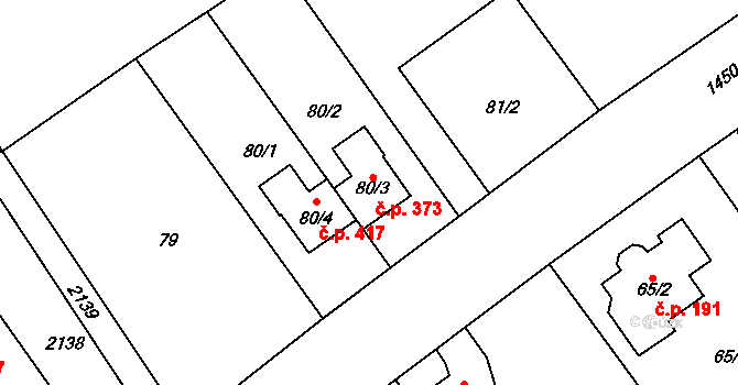 Dýšina 373 na parcele st. 80/3 v KÚ Dýšina, Katastrální mapa