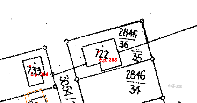 Janov 353 na parcele st. 722 v KÚ Janov u Litomyšle, Katastrální mapa