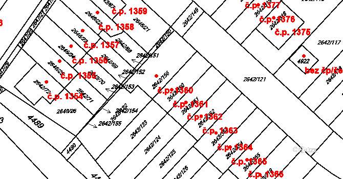 Kuřim 1361 na parcele st. 2642/350 v KÚ Kuřim, Katastrální mapa