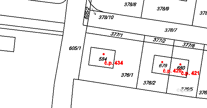 Bašť 434 na parcele st. 584 v KÚ Bašť, Katastrální mapa
