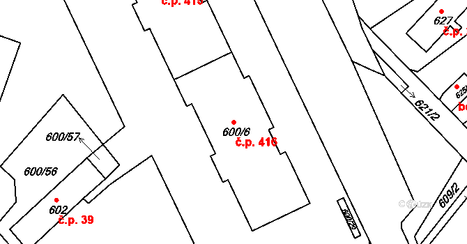 Pokratice 416, Litoměřice na parcele st. 600/6 v KÚ Pokratice, Katastrální mapa