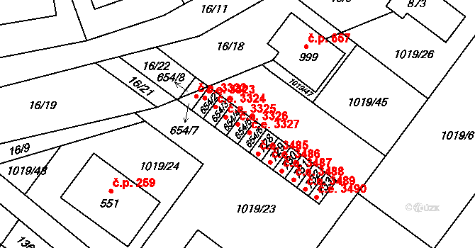 Kudlov 3326, Zlín na parcele st. 654/5 v KÚ Kudlov, Katastrální mapa