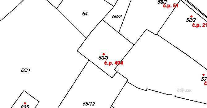 Horní Cerekev 494 na parcele st. 59/3 v KÚ Horní Cerekev, Katastrální mapa