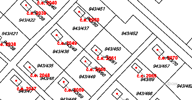 Velká Chuchle 2061, Praha na parcele st. 943/61 v KÚ Velká Chuchle, Katastrální mapa