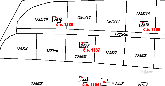 Milevsko 1187 na parcele st. 2477 v KÚ Milevsko, Katastrální mapa