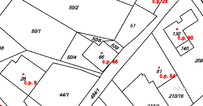 Kadov 46 na parcele st. 66 v KÚ Kadov u Sněžného, Katastrální mapa
