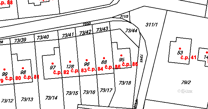 Moravská Svratka 85, Svratka na parcele st. 88 v KÚ Moravská Svratka, Katastrální mapa
