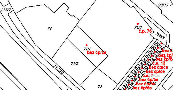 Březno 39081770 na parcele st. 71/2 v KÚ Březno u Chomutova, Katastrální mapa