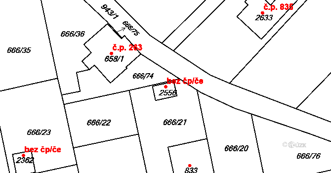 Valašské Meziříčí 41215770 na parcele st. 2556 v KÚ Krásno nad Bečvou, Katastrální mapa