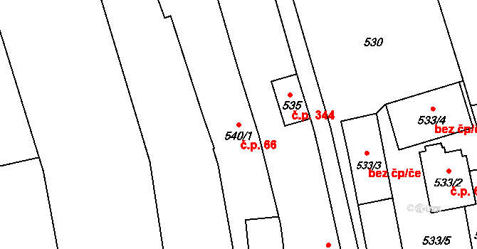 Píšť 66 na parcele st. 540/1 v KÚ Píšť, Katastrální mapa