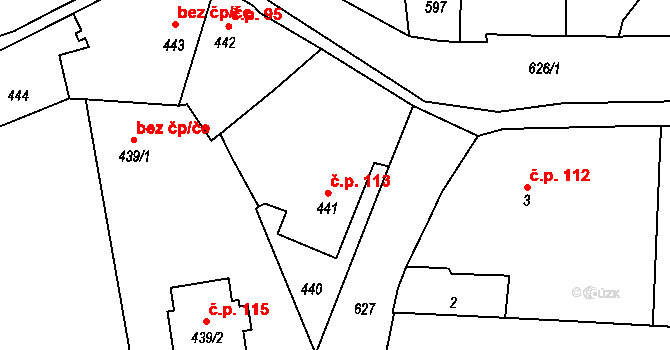Oldřišov 113 na parcele st. 441 v KÚ Oldřišov, Katastrální mapa