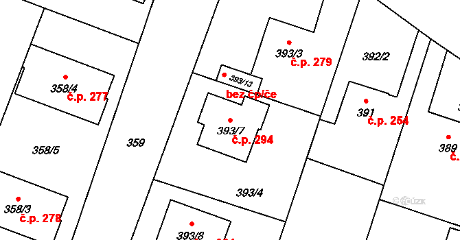 Malé Hoštice 294, Opava na parcele st. 393/7 v KÚ Malé Hoštice, Katastrální mapa