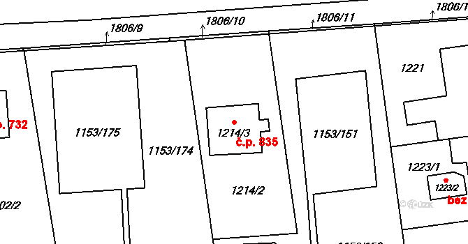 Kylešovice 835, Opava na parcele st. 1214/3 v KÚ Kylešovice, Katastrální mapa