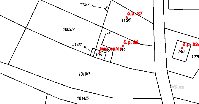 Tehov 50131770 na parcele st. 517/1 v KÚ Tehov u Říčan, Katastrální mapa